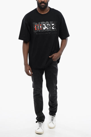 T-Shirt Girocollo T-NABEL-M1 in Tinta Unita con Stampa Effetto Cracked