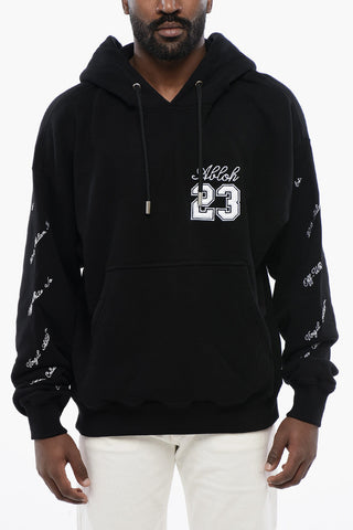 Felpa Hoodie in Cotone Garzato Ricamata