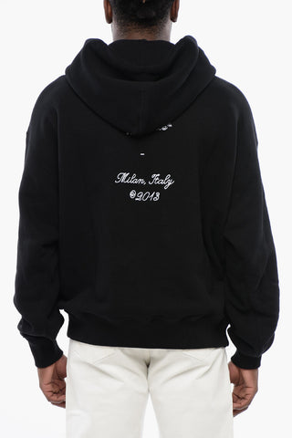 Felpa Hoodie in Cotone Garzato Ricamata