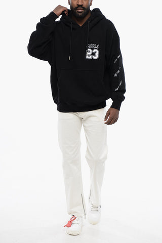 Felpa Hoodie in Cotone Garzato Ricamata