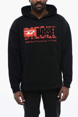 Felpa Hoodie S-BAXT in Cotone Garzato con Logo Ricamato