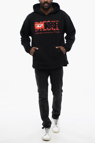 Felpa Hoodie S-BAXT in Cotone Garzato con Logo Ricamato
