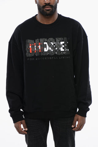 Solid Color S-NABEL-M Crew-neck Sweatshirt with Cracked Effect Logo
