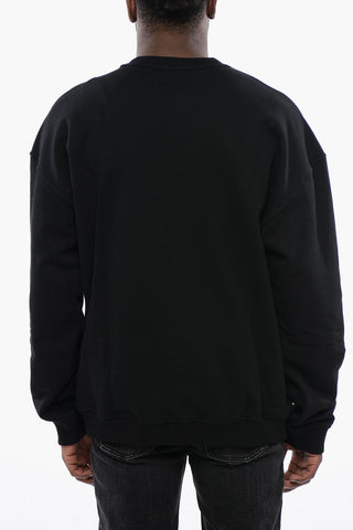 Solid Color S-NABEL-M Crew-neck Sweatshirt with Cracked Effect Logo