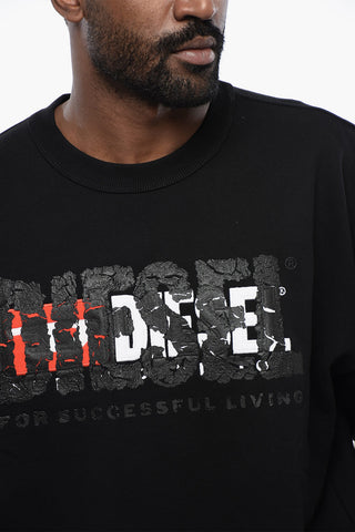 Solid Color S-NABEL-M Crew-neck Sweatshirt with Cracked Effect Logo