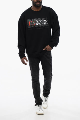 Solid Color S-NABEL-M Crew-neck Sweatshirt with Cracked Effect Logo