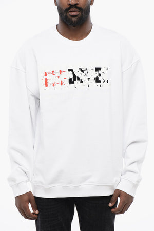 Crew Neck Sweatshirt S-NABEL-M in Solid Color with Cracked-Effect Logo