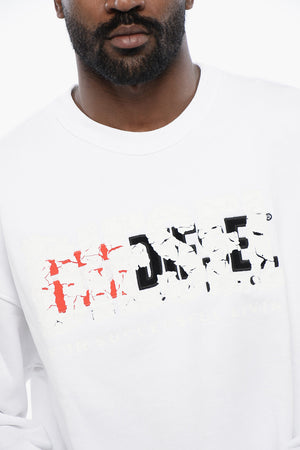 Crew Neck Sweatshirt S-NABEL-M in Solid Color with Cracked-Effect Logo
