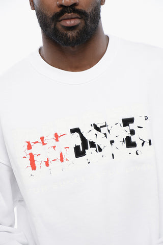 Felpa Girocollo S-NABEL-M in Tinta Unita con Logo Effetto Cracked