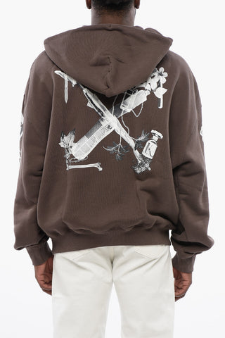 Felpa Hoodie Stampata con Tasca a Toppa