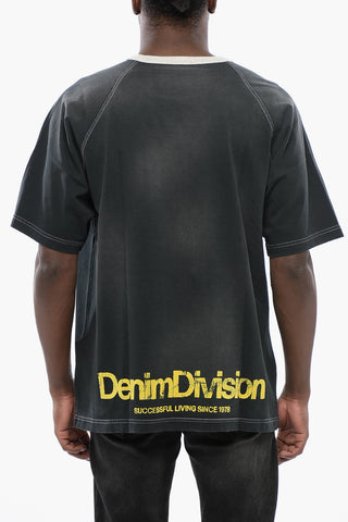 Faded Effect T-ROXT-SLITS Crew-neck T-Shirt with Flocked Logo