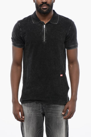 RED TAG Acid Wash Effect T-SMITH-ZIP Polo Shirt with Half Zip