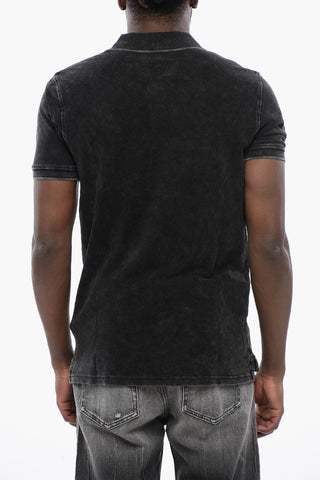 RED TAG Acid Wash Effect T-SMITH-ZIP Polo Shirt with Half Zip