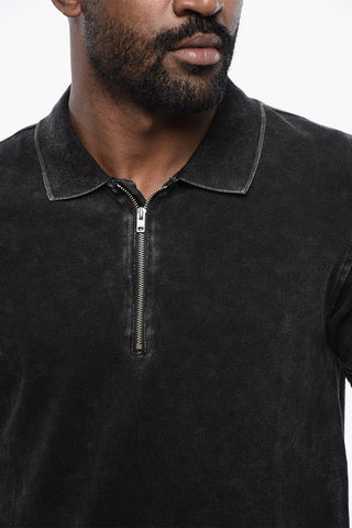 RED TAG Acid Wash Effect T-SMITH-ZIP Polo Shirt with Half Zip