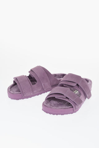TEKLA x BIRKENSTOCK Sandali a Doppia  Fascia in Suede con Dettaglio In Shearling