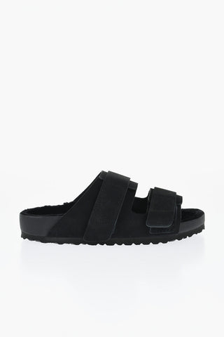 TEKLA Double Strap Suede UJI Sandals with Shearling Sole