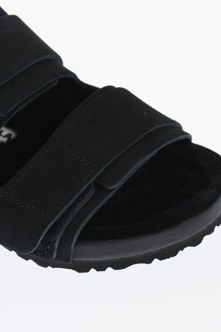 TEKLA Double Strap Suede UJI Sandals with Shearling Sole