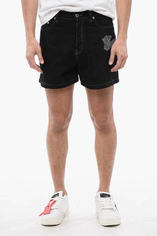 Dunkelgewaschene Shorts mit Logo-Stickerei