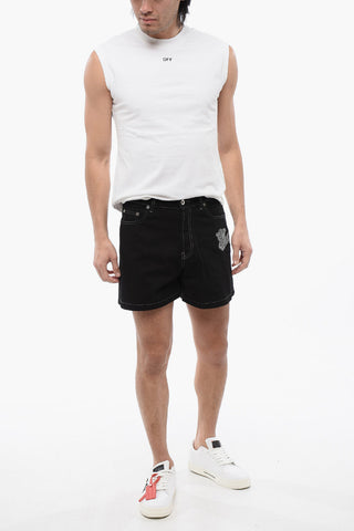 Dunkelgewaschene Shorts mit Logo-Stickerei