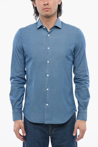 Denim Shirt with Spread Collar