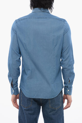 Camicia in Denim con Collo Francese