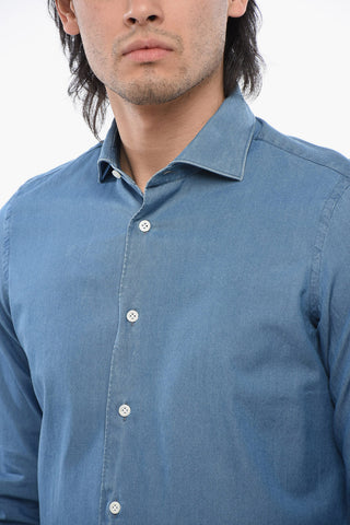 Denim Shirt with Spread Collar