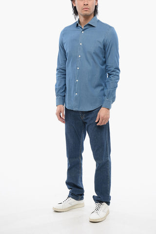 Denim Shirt with Spread Collar