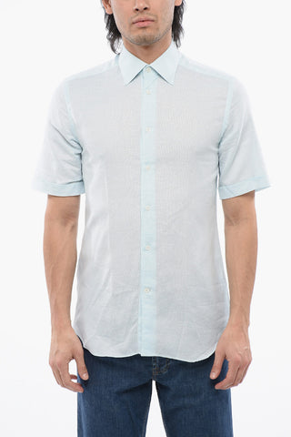 Short-sleeved Linen Shirt with Spread Collar