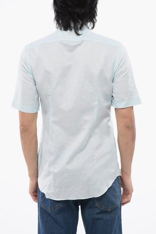 Short-sleeved Linen Shirt with Spread Collar