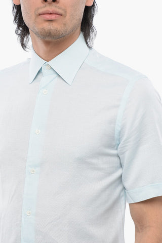 Short-sleeved Linen Shirt with Spread Collar