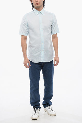 Short-sleeved Linen Shirt with Spread Collar