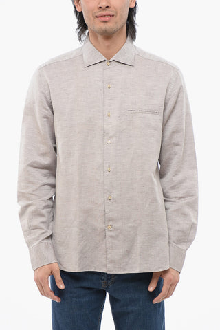 ID Striped Linen and Cotton Shirt with Breast Pocket