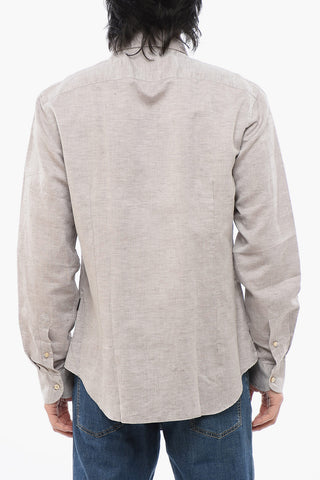 ID Striped Linen and Cotton Shirt with Breast Pocket