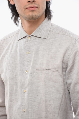 ID Striped Linen and Cotton Shirt with Breast Pocket