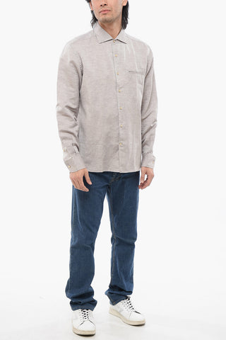 ID Striped Linen and Cotton Shirt with Breast Pocket
