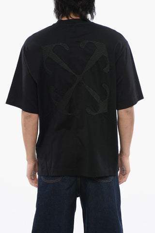 Solid Color SKATE Crew-neck T-Shirt with Arrow Embroidery