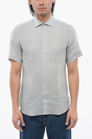 ID Short-Sleeved Linen Shirt with Spread Collar