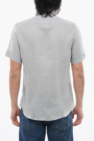 ID Short-Sleeved Linen Shirt with Spread Collar