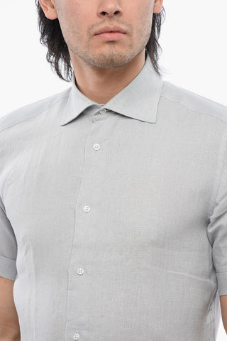 ID Short-Sleeved Linen Shirt with Spread Collar
