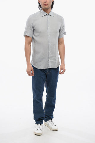 ID Short-Sleeved Linen Shirt with Spread Collar