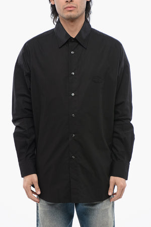 Cotton Poplin Shirt S-DOUBLY-PLAIN with Tone-on-Tone Embroidery