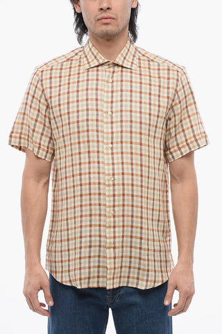 ID Short-sleeved Plaid Check Linen Shirt