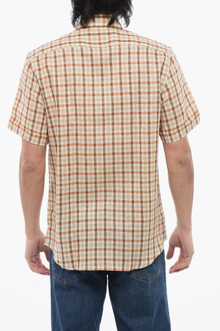 ID Short-sleeved Plaid Check Linen Shirt