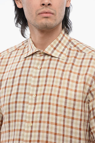 ID Short-sleeved Plaid Check Linen Shirt