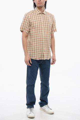 ID Short-sleeved Plaid Check Linen Shirt