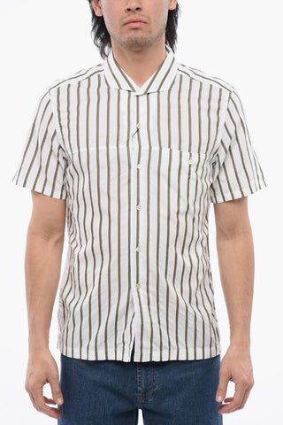 ID Cotton Blend Slim Fit Bowling Shirt with Awning Motif