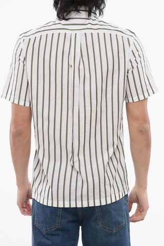 ID Cotton Blend Slim Fit Bowling Shirt with Awning Motif