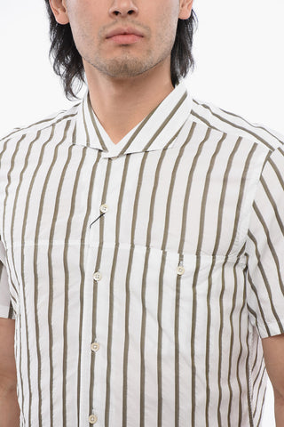 ID Cotton Blend Slim Fit Bowling Shirt with Awning Motif