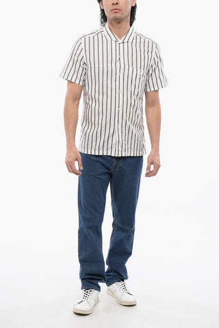 ID Cotton Blend Slim Fit Bowling Shirt with Awning Motif
