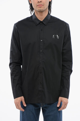 Stretch Cotton Shirt with Tone on Tone Logo